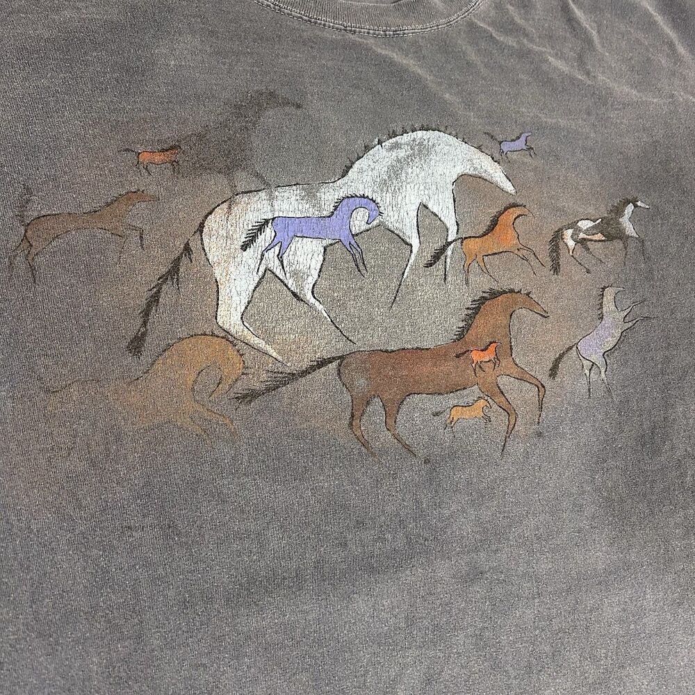 Vintage Chroma Zone Horse T Shirt Mens XL 90s Double Sided Wildlife Nature Art